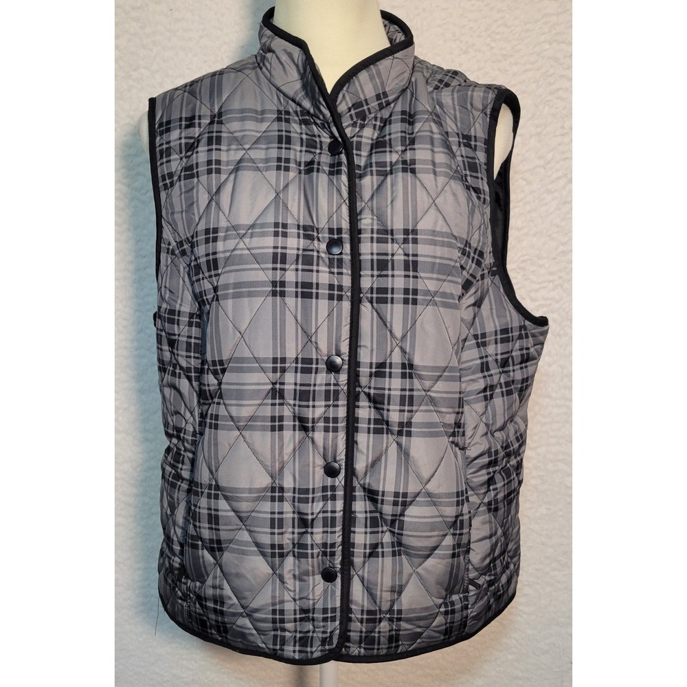 Croft & Barrow Women's Quilted Puffer Vest Size XL Gray Black Sleeveless 1762